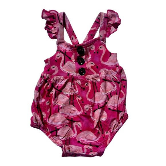 Gigi and Max Pink Flamingo Button Bubble Bamboo Baby Romper - Picture 1 of 5